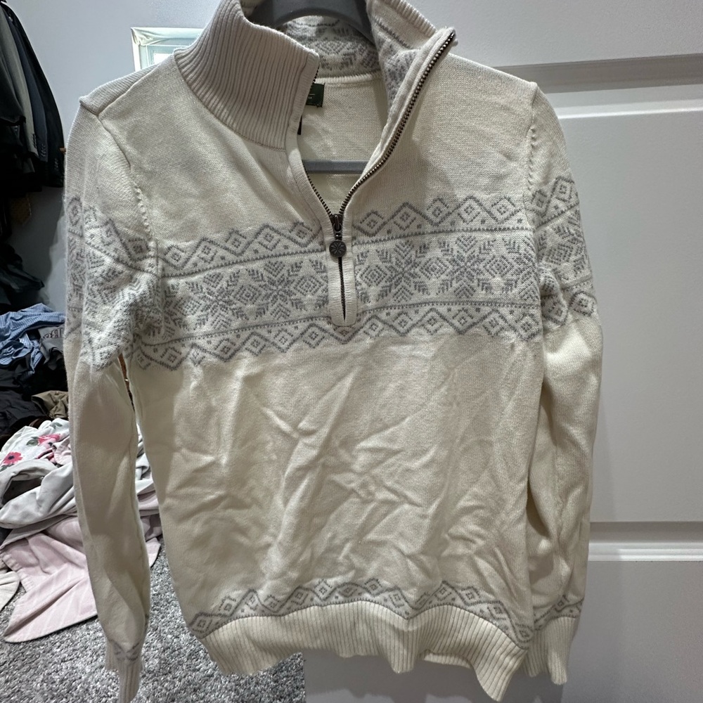 Eddie Bauer Cream and Gray Zip-Up Sweater